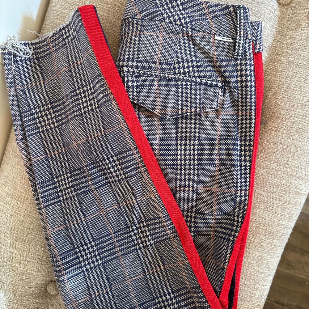 MOTHER Plaid Pants with Red Trim